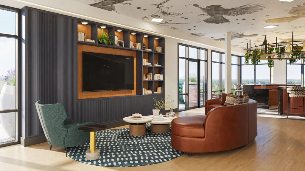 signature at varsity apartments clubroom lounge with tv